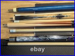 4x Pool Cues MCDERMOTT Viper Raven Action Break + Vincitore LEATHER 4x6 EUC