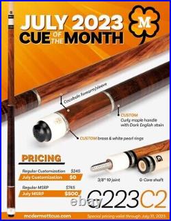 IN STOCK, McDermott G223 C2 Pool Cue with G-Core Shaft COTM, FREE HARD CASE