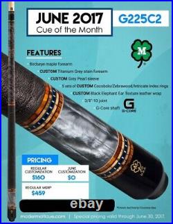 IN STOCK, McDermott G225 C2 Pool Cue with12.75 G-Core, Leather, FREE HARD CASE
