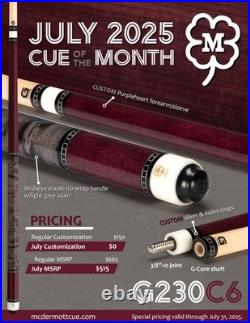 IN STOCK, McDermott G230 C6 Wrapless Pool Cue with 12.75mm G-Core, FREE HARD CASE