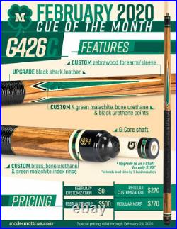 IN STOCK, McDermott G426 C Pool Cue with G-Core Shaft 12.75, COTM, FREE HARDCASE