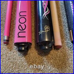 L-H20 LUCASI HYBRID, McDERMOTT STAR And NEON GRAFEX PINK POOL CUES VERY NICE
