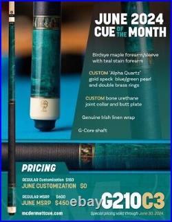 McDermott G210 C3 Pool Cue with 12.25 G-Core Shaft, COTM, FREE HARD CASE