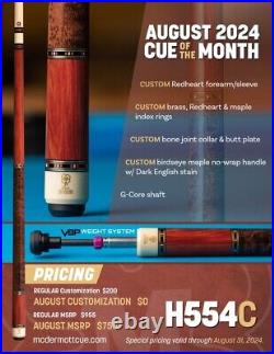 McDermott H554 C Pool Cue with 12.75mm G-Core Shaft, H-Series COTM, FREE HARD CASE