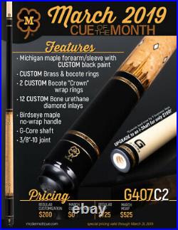 McDermott Pool Cue With One G-CORE Shaft. MARCH 2019 CUE OF THE MONTH