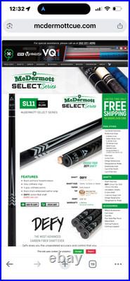 McDermott SL11 Pool Cue 12.5mm DEFY Carbon Shaft. Free Case. $1130 Retail new