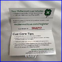 McDermott Snap On Pool Cue Handcrafted Model Snap17 Billiards NEW