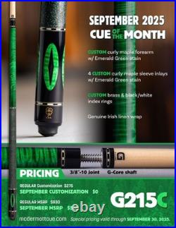 Mcdermott Cue Of The Month G215c Pool 13mm Gcore USA Made Ships Free Free Case