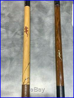 Pair Set of McDermott Limited Edition Ivory Gecko Pool Cues in Case NICE