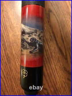 Stunning McDermott Unique Signed Black Panthers Pool Cue Stick 2 Drawings