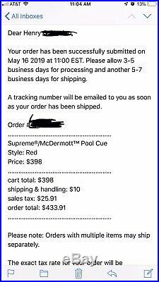 Supreme McDermott Pool Cue Week 12 SS19ready To Ship! In Hand