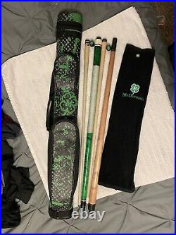 Two Lightly Used pool cue stick with New hard case New End protectors New Towel