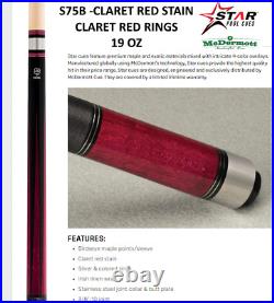 Unopened 19oz NOS MCDERMOTT STAR S75B Billiard Cue CLARET RED COLORED RINGS