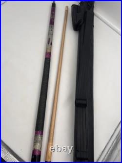 Vintage McDermott Pool Cue Wolf Print Linen Wrap Retired with Case Rare Purple