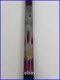 Vintage McDermott Pool Cue Wolf Print Linen Wrap Retired with Case Rare Purple